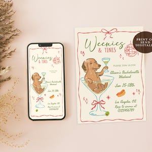 Weenies and Tinis Bachelorette Weekend Invite and Itinerary Template for Hot Dogs & Martinis Bachelorette Invitation Dachshund Bachelorette image 4