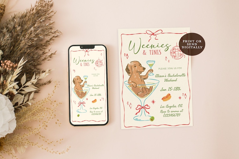 Weenies and Tinis Bachelorette Weekend Invite and Itinerary Template for Hot Dogs & Martinis Bachelorette Invitation Dachshund Bachelorette image 4