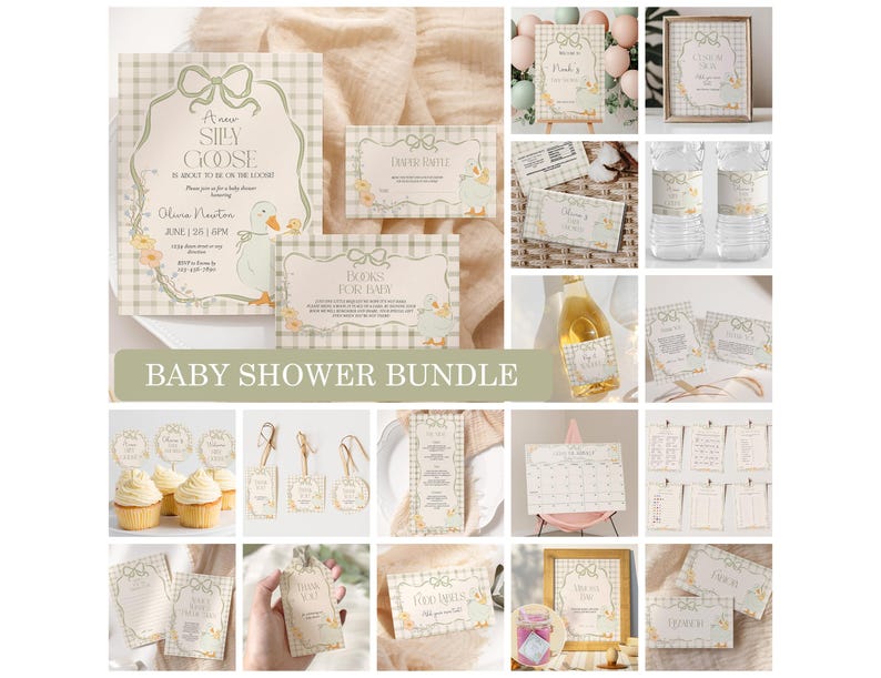 Cartello di benvenuto Silly Goose, cartello di benvenuto per baby shower Green Goose stampabile, modello di cartello di benvenuto per baby shower Baby shower neutro per genere immagine 7