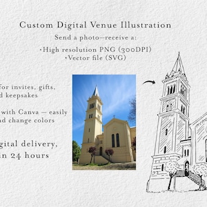 Ilustración del lugar de la boda, arte digital personalizado a partir de una foto, recuerdo de boda, regalo de aniversario imagen 2