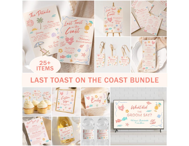 Last Toast On The Coast Bachelorette Party Invitation and Itinerary Template, Coastal Beach Bach Weekend Events, Beach Bachelorette Invite image 11