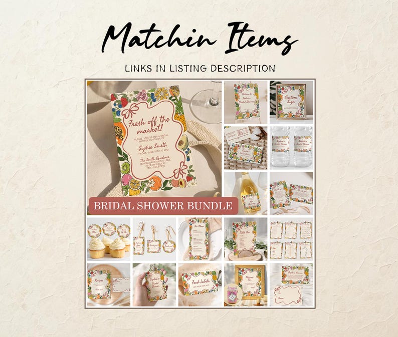 Fresh off the Market Bridal Shower Invitation Template, Editable Hand Drawn Farmer's Market Wedding Shower Invite, She's Off The Market B7 image 8
