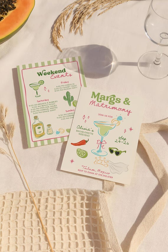 Margs and Matrimony Bachelorette Party Invitation and Itinerary, Final Fiesta Bachelorette, Bach Weekend Invitation, Margarita Birthday