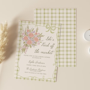 Fresh off the Market Bridal Shower Invitation Template, Editable Hand Drawn Farmer's Market Wedding Shower Invite, She's Off The Market B3 image 2