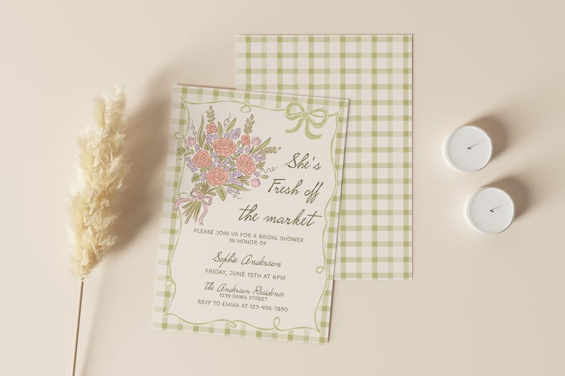 Fresh off the Market Bridal Shower Invitation Template, Editable Hand Drawn Farmer's Market Wedding Shower Invite, She's Off The Market B3 image 2