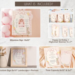 Some Bunny is One Birthday Bundle, Floral bunny Invite First Birthday Bundle, Pink Greenery Girls 1st birthday Boho Rabbit Theme Decor B5 image 3
