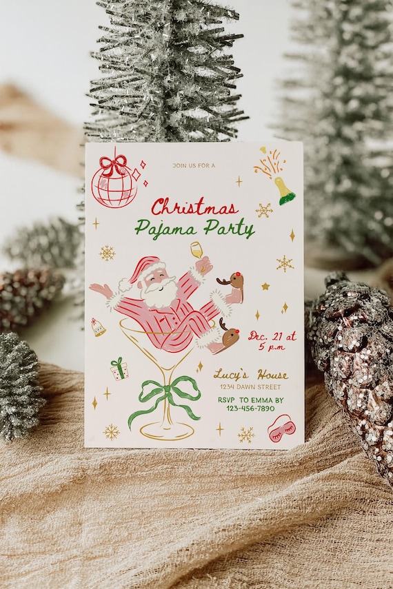 Christmas Pajama Party Invite, Comfy and Cozy Holiday Christmas Pajama Party, Girls Night in Friendsmas Invitation