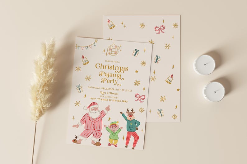 Uitnodiging kerstfeest pyjama, pyjama-uitnodiging, uitnodiging kerstfeest, uitnodiging vakantiefeest, kerstfeest afbeelding 7