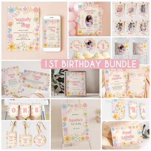 Invitación de cumpleaños floral editable con margaritas, invitación para el primer cumpleaños de nuestra pequeña flor silvestre, invitación de cumpleaños para preadolescentes, invitación de cumpleaños de niña con flores A4 imagen 11