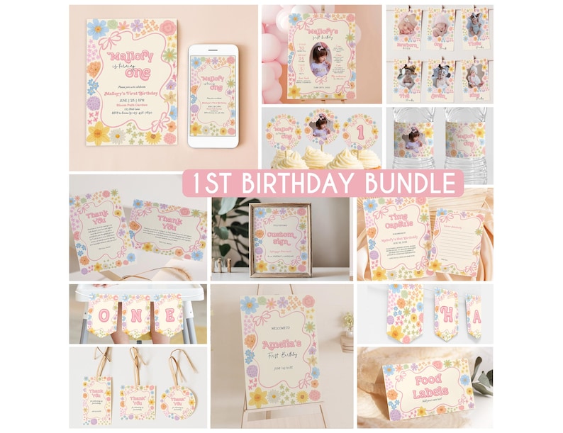 Invitación de cumpleaños floral editable con margaritas, invitación para el primer cumpleaños de nuestra pequeña flor silvestre, invitación de cumpleaños para preadolescentes, invitación de cumpleaños de niña con flores A4 imagen 11