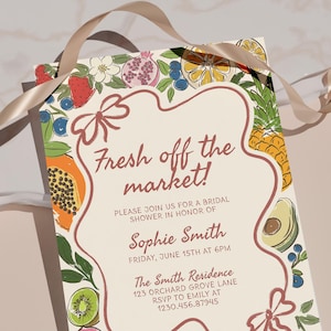 Fresh off the Market Bridal Shower Invitation Template, Editable Hand Drawn Farmer's Market Wedding Shower Invite, She's Off The Market B7 image 5