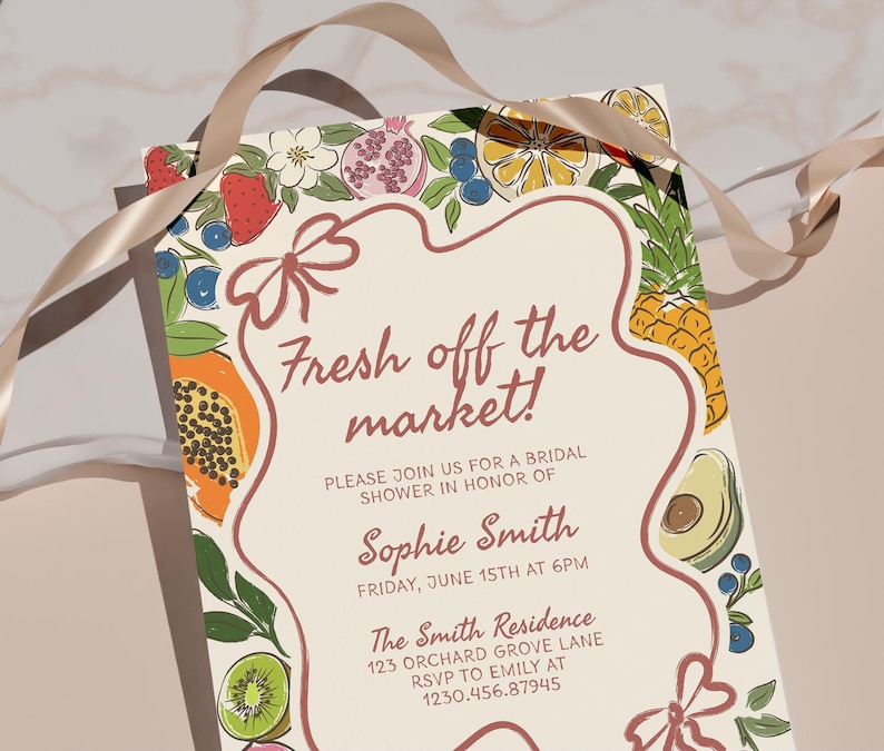Fresh off the Market Bridal Shower Invitation Template, Editable Hand Drawn Farmer's Market Wedding Shower Invite, She's Off The Market B7 image 5