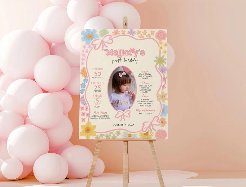 Invitación de cumpleaños floral editable con margaritas, invitación para el primer cumpleaños de nuestra pequeña flor silvestre, invitación de cumpleaños para preadolescentes, invitación de cumpleaños de niña con flores A4 imagen 14