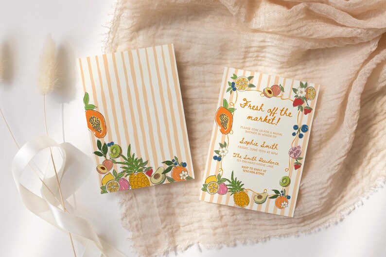 Fresh off the Market Bridal Shower Invitation Template, Editable Hand Drawn Farmer's Market Wedding Shower Invite, She's Off The Market image 9
