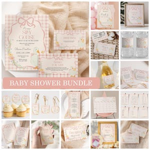 Silly Goose Baby Shower Invitation Bundle, Daisy Goose Baby Shower Invite, Gingham Goose Baby Shower Decorations Printable Pink Goose Evite