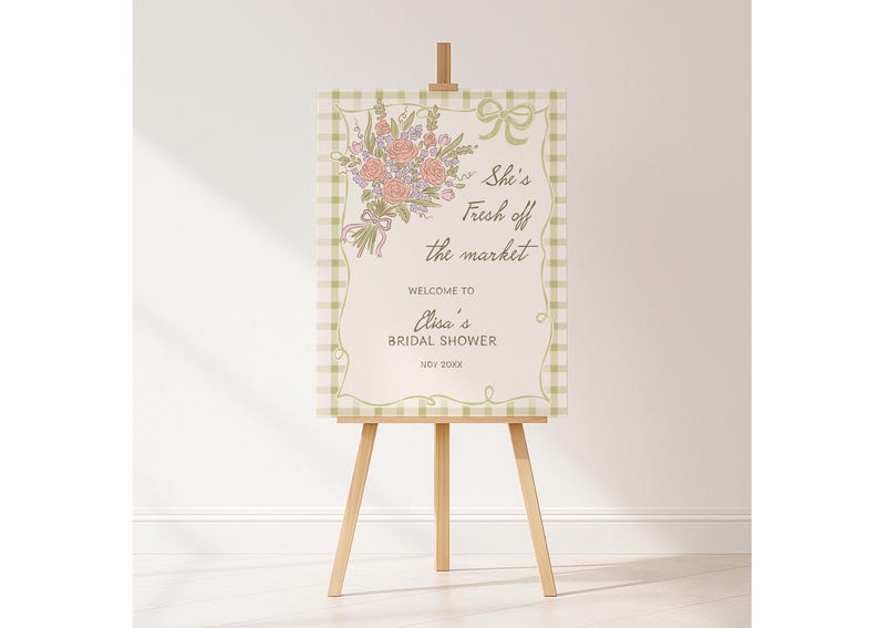 Fresh off the Market Bridal Shower Invitation Template, Editable Hand Drawn Farmer's Market Wedding Shower Invite, She's Off The Market B3 image 12