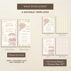 Fresh off the Market Bridal Shower Invitation Template, Editable Hand Drawn Farmer's Market Wedding Shower Invite, She's Off The Market B3 image 5