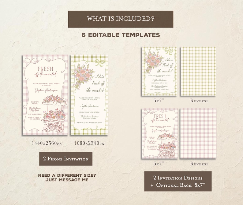 Fresh off the Market Bridal Shower Invitation Template, Editable Hand Drawn Farmer's Market Wedding Shower Invite, She's Off The Market B3 image 5