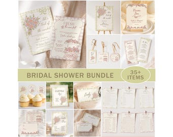 Fresh Off The Market Bridal Shower Bundle: Rustic Floral Games & Decor (Digital)