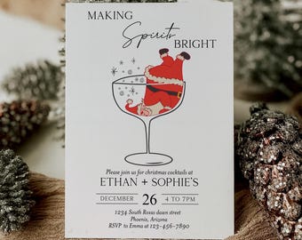 Christmas Cocktail Party Invitation Template, Printable Holiday Party Card, Making Spirits Bright, Editable Christmas Dinner Invite
