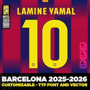 FC Barcelona jersey font 25-26 vector 2025 ttf, pdf, svg, Lewandowski, Lamine Yamal, Camp Nou, Digital Typeface
