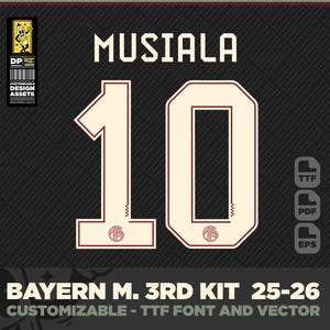 Bayern München 3rd kit 2025–26 Font – Bundesliga Typeface | TTF + EPS + PDF | Editable Soccer Kit Letters & Numbers. Champions League