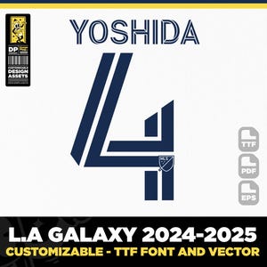 LA Galaxy, vector 2024 Home MLS font jersey 24-25 pdf, svg, ttf, Reus, Riqui Puig, Champions Shirt Numbers Digital Typeface