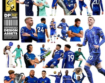 Bundle de la collection Chelsea FC PNG - Autocollants numériques, silhouettes et ballons de football de haute qualité. Comprend des images PNG sans arrière-plan, transparentes.