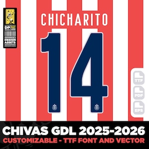 Chivas de Guadalajara jersey font 25-26 Mexico vector 2025 ttf, pdf, svg, Alvarado, Pulido, Mozo, Digital Typeface