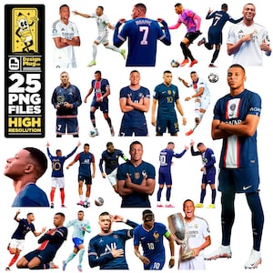 Kylian Mbappé PNG bundle – High-quality digital stickers featuring Mbappé,  France, PSG, Real Madrid silhouettes. Transparent background.