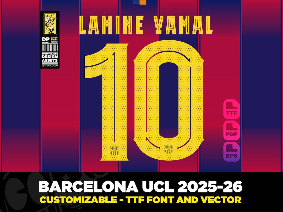FC Barcelona Jersey Font 25-26 UCL Vector 2025 Ttf, Pdf, Svg