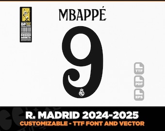 Real Madrid CF, police de caractères vectorielle, UCL 24-25, pdf, svg, ttf, Mbappe, Vinicius, Bellingham, police de caractères numérique