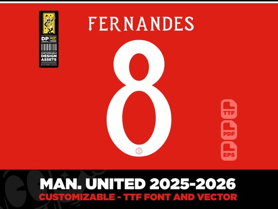 Manchester United 25-26 Jersey Font Vector 2025 Ttf, Pdf, Eps