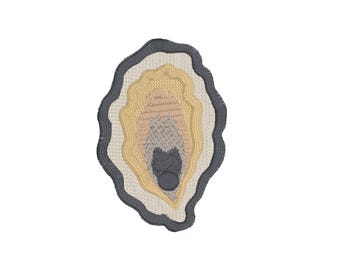 Diseño de bordado de ostra dibujado a mano – Archivo de bordado minimalista de concha marina | Decoración de cocina costera, Patrón de bordado digital a máquina