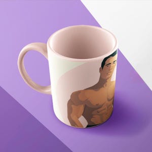 Retro Gay Muskel Kaffeetasse, LGBTQ Pride Geschenk, LGBT Regenbogen Teetasse, Queer Küchen Dekor, Vintage Barista Tasse, Gay Tasse