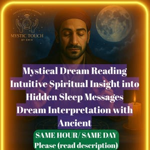 May include: A man with a turban and beard is shown in front of a full moon. The text reads "Mystical Dream Reading Intuitive Spiritual Insight into Hidden Sleep Messages Dream Interpretation with Ancient SAME HOUR/SAME DAY Please (read description)"