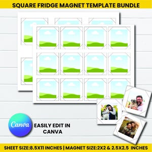 Square Fridge Magnets |Magnet Maker Template |Magnet Machine Template | Editable canva template| Blank Magnet Template | 2x2 & 2.5x2.5