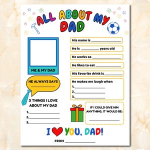Alles über meinen Vater Vatertag druckbare Karte | Papa Geschenk von Kindern | Papa Fragebogen | Füllen Sie die leere |Vatertagskarte | Sofortdownload