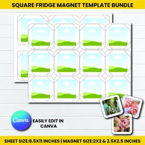 Editable Square Fridge Magnet Template: 2x2 & 2.5 inch, Canva (Digital Download)