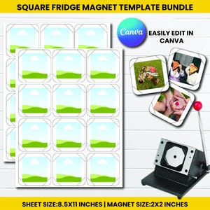 2x2 Square Fridge Magnets |Magnet Maker Template |Magnet Machine Template |Editable canva template| Blank Magnet Template |personalised gift