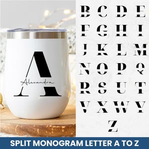 Monograma del alfabeto SVG, PNG, nombres personalizados, monograma dividido SVG, archivos de corte para Cricut y Silhouette, monograma dividido, monograma escrito a mano