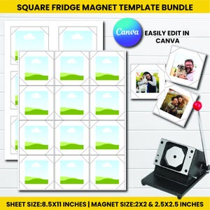 Editable Square Fridge Magnet Template: DIY Photo Gifts (2x2 & 2.5x2.5) (Canva Template) (Digital Download