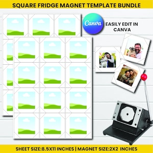 2x2 Square Fridge Magnets |Magnet Maker Template |Magnet Machine Template |Editable canva template| Blank Magnet Template |personalised gift