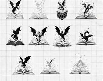 Dragon SVG, Dragon SVG-bundel, boek Dragon Svg, mythische Dragon Svg, magische draak, Dragon Clipart, BookLover Svg, silhouet van de draak, Dragon Png