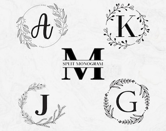 Floral Wreath Monogram SVG Bundle: A-Z Alphabet, Cricut Cut Files (Digital Download