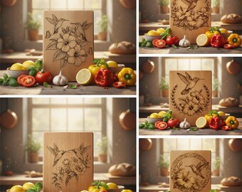 Charcuterie Board Engraving File, Kitchen Decor, Chopping, Cutting Board, Couple of Hummingbird and Flower, 3D illusion, PNG Image Download