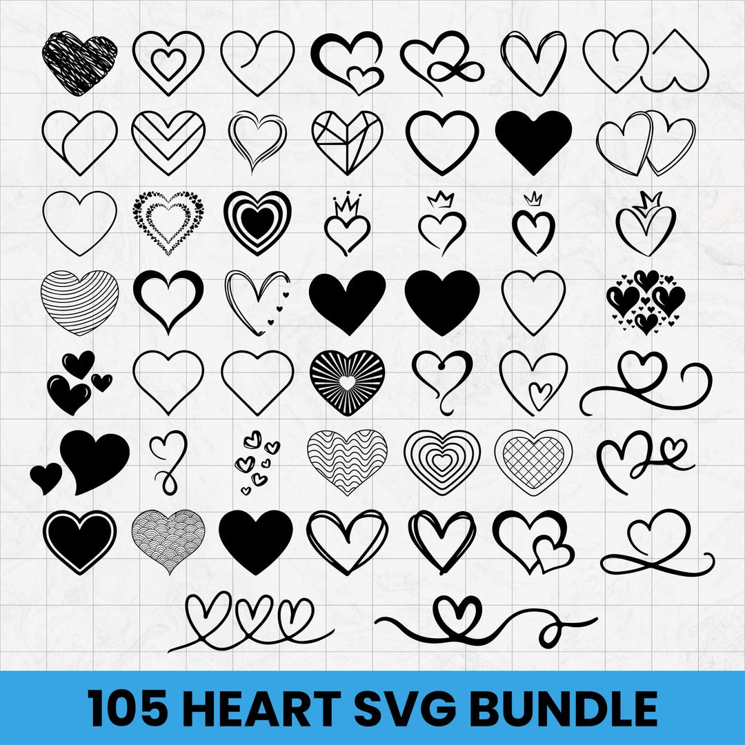 Heart SVG Bundle: Doodle & Solid Shapes - Valentine's Day Designs ...