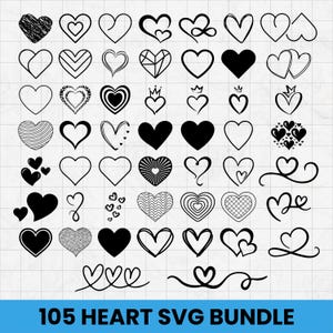 Heart SVG Bundle: Doodle & Solid Shapes - Valentine&#39;s Day Designs (Digital Download)