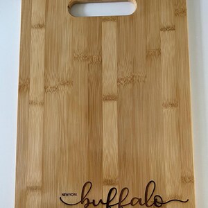Buffalo, NY Bamboo Cutting Board – Laser Engraved with Coordinates