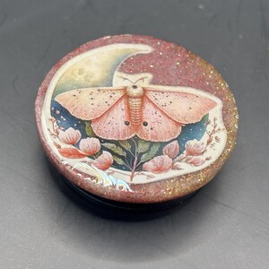 Pink Moth Resin Phone Grip-Celestial Moon and Stars-Handmade Cosmic Accessory